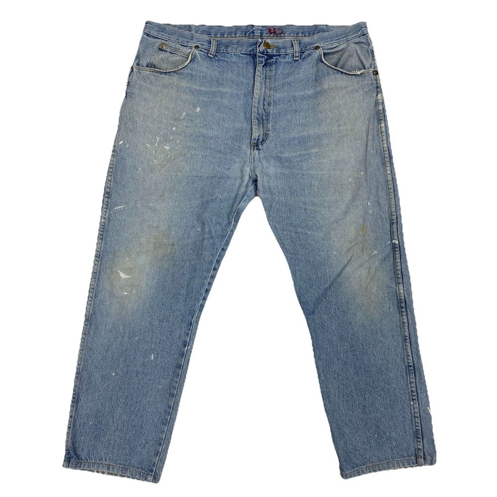 Vintage Wrangler Jeans 42x30 (40x27) USA Made Light Wash Distressed Workwear